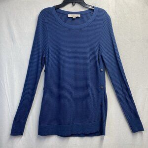 LOFT Ribbed Knit Round Neck Long Sleeve Tunic Top Women Small Petite Blue